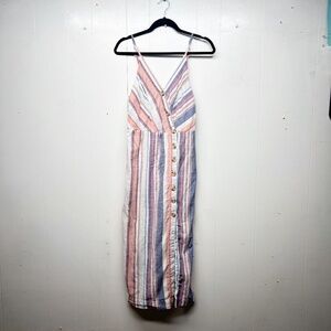Sandy & Sid Cotton Linen Blend Sleeveless Striped Midi Dress Womens Size Medium